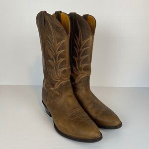 Nocona Boots Mens Western Classic Cowboy Boots Brown Leather Stitched Sz 10.5 D